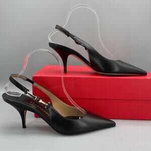 Ferragamo Women’s Tally Pointed Toe Slingback Pumps Black Size 7.5
